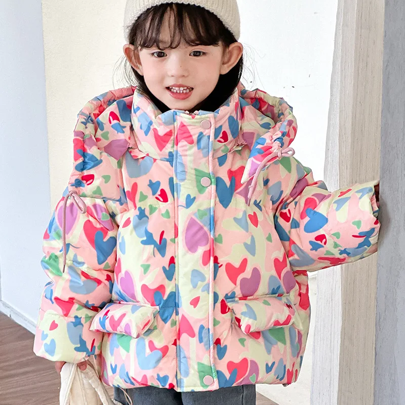 2024 Winter New Girl's Love Hooded Down Jacket Parent Child Top Coat