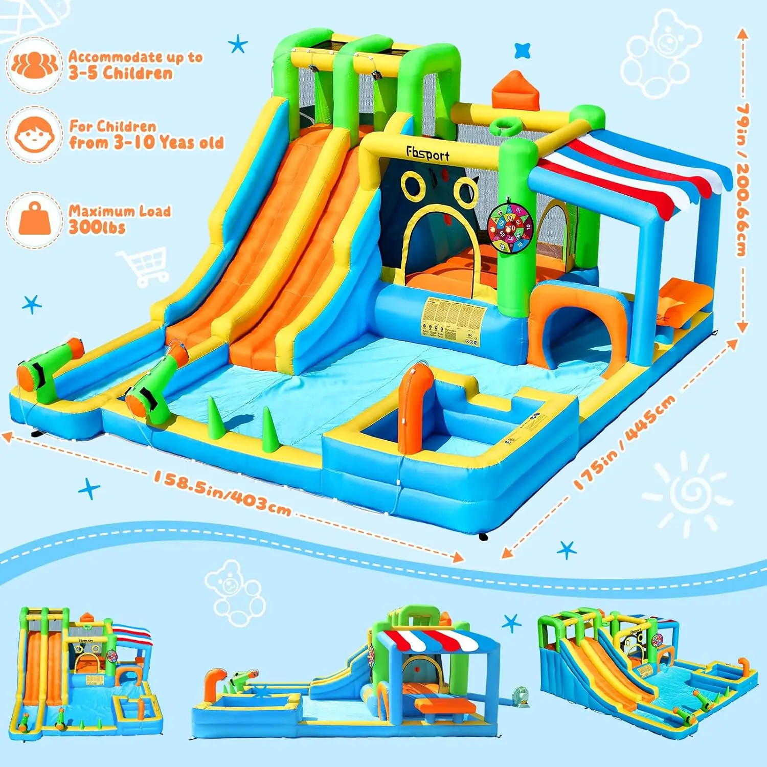 11-in-1 Inflatable Water Slide Park with Bouncy Castle, Double Water Slides, Splash Pool, Climbing Wall, and 680W Blower, for Indoor & Outdoor Backyard Fun view 2