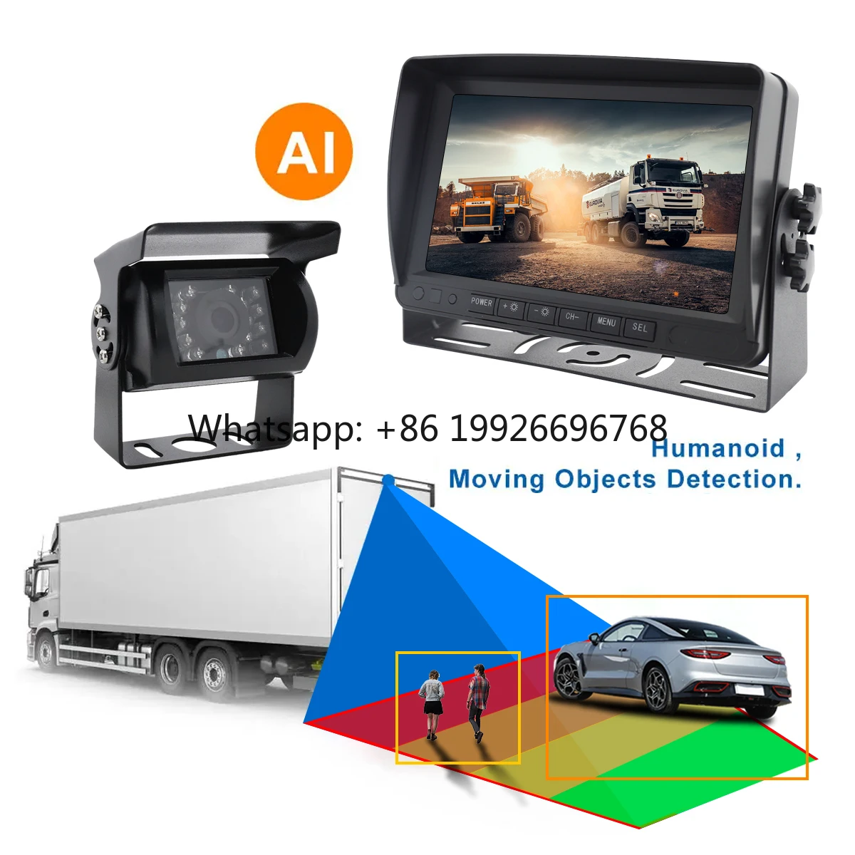 

BSD Security Backup Camera System 7 Inch Truck Camera System Screen Blind Spot Motion 720P DC 12V 24V