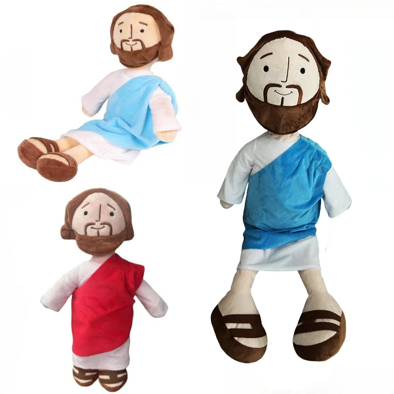 Jesus Plush Toy Soft Doll Traveler Crutch Style Donkey Stuffed Christ Religious Savior with Smile Believer Kid Plush Doll Gift