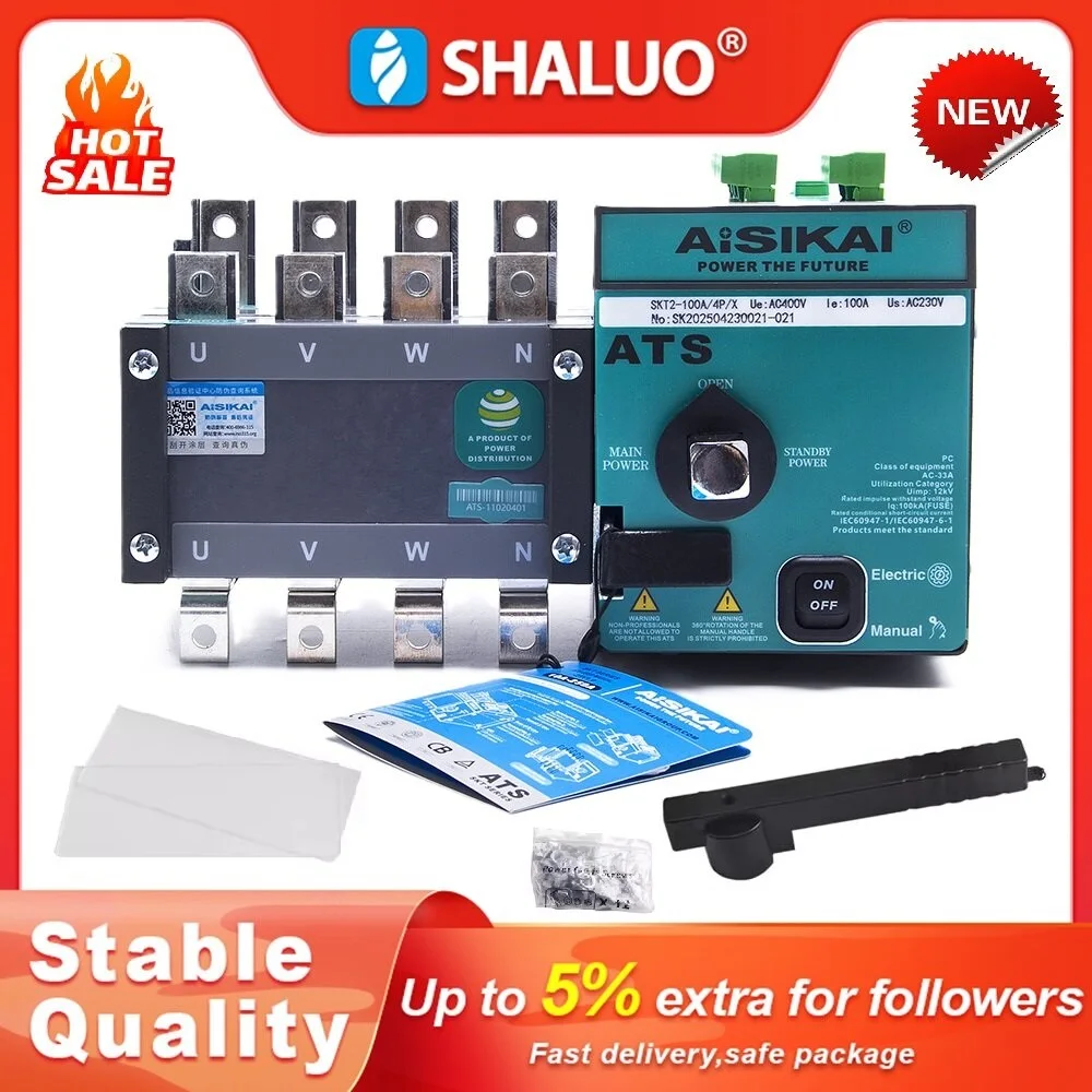 

100% Original Aisikai 4P 100A ATS Dual Power Automatic Transfer Switch 220VAC For Diesel Generator Parts ATS Control Module