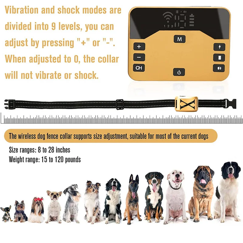 Dog Shock Collar Electric Pet Wireless Fence Waterproof Anti Runaway Up to 3 Dogs Outdoor Pet Containment Rechargeable System