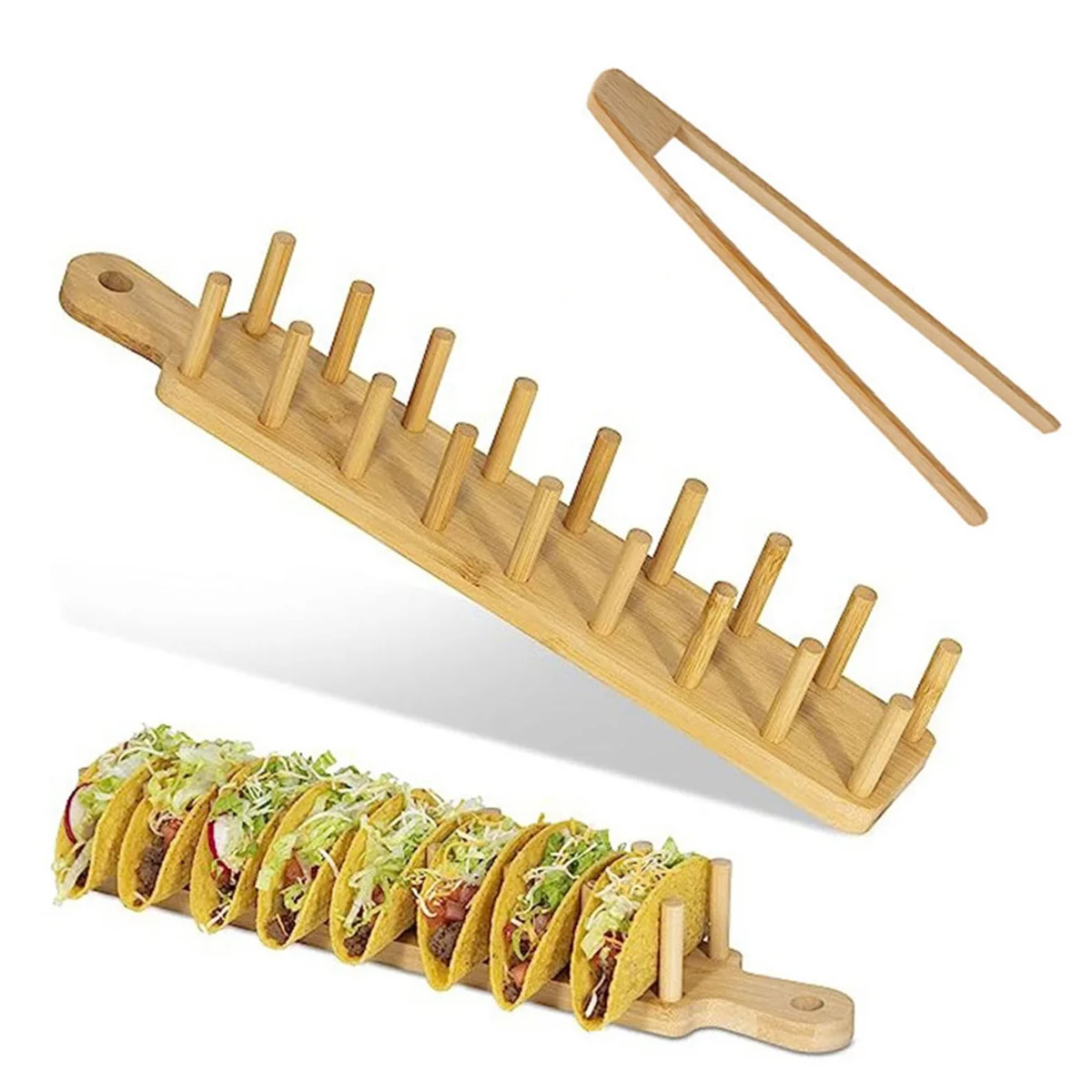 Bamboo Taco Tray with Holds 8, Taco Shell Holder Allows for Multi-Use Food Tray Charcuterie Tray