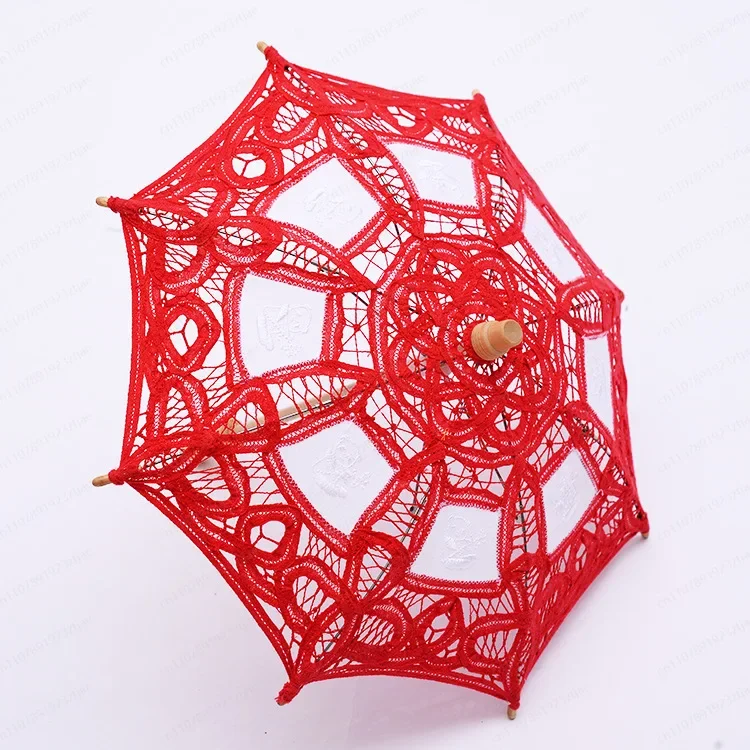 JMZ Umbrella Lace Princess Kids Girls European Embroidered Cotton Crochet White Decorative School Outdoor Rain Sun Protection