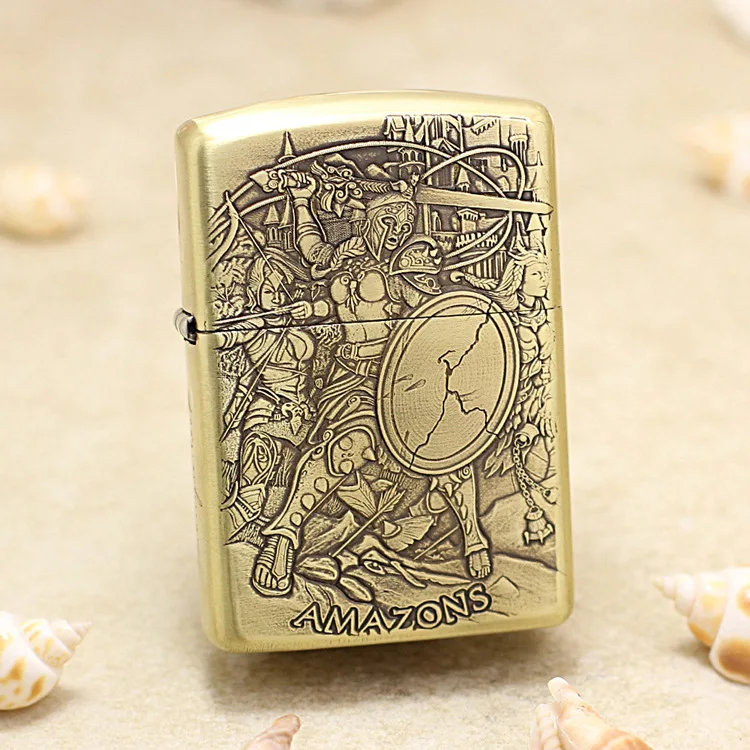 

Genuine Zippo Amazon female warrior oil lighter copper windproof cigarette Kerosene lighters Gift with anti-counterfeiting code