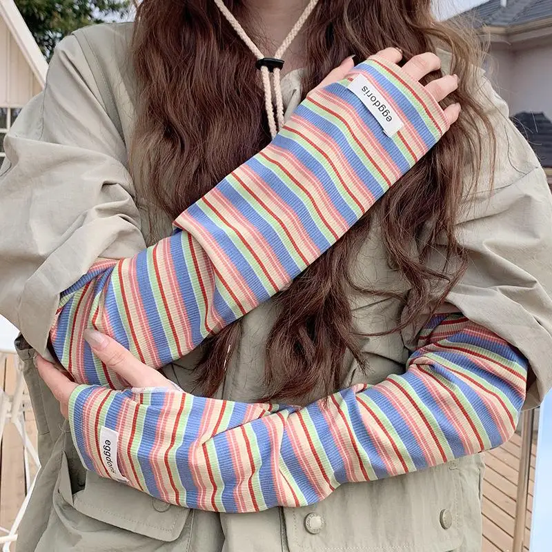

Cooling Ice Silk Arm Sleeve Sunscreen Riding Driving Arm Sleeves Striped Loose Breathable Arm Guard Anti-UV Oversleeves