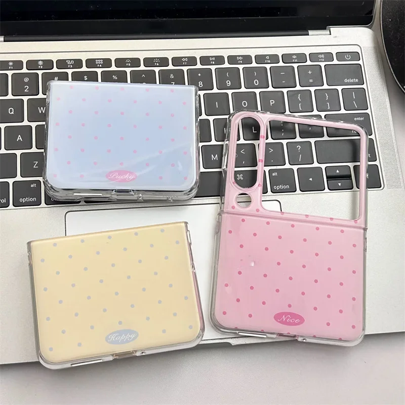 For Samsung Z Flip 6 5 4 3 Case Xiaomi Mix Flip / Huawei Pura X Cases Hard Solid Color Cute Wave Point Women Flip Phone Covers