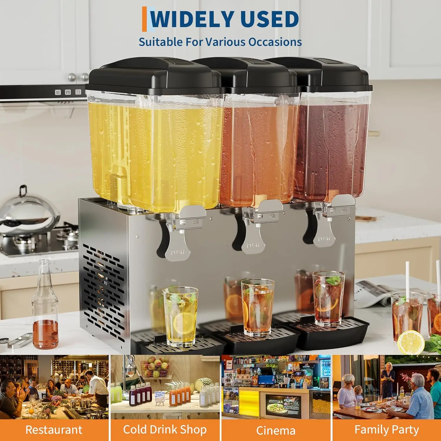 3 خزان 54L موزع المشروبات التجارية الفولاذ المقاوم للصدأ مانعة للتسرب ترموستات التحكم آلة المشروبات الباردة لمطعم بار