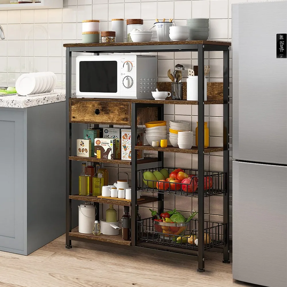 

5-Tier Kitchen Baker’s Rack, Industrial Microwave Oven Stand, Utility Storage Shelf, Free Standing Kitchen Organizer, Customized