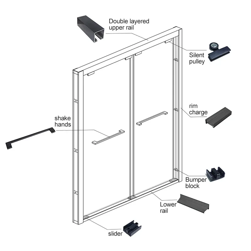 Bathroom Waterproof Shower Door Private Shower Aluminium Framed Tempered Glass Door Modern Hotel Shower Screen