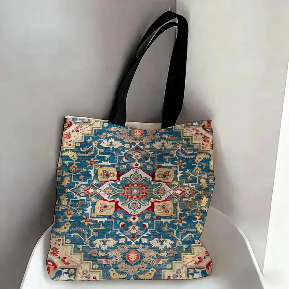 

Роскошные этнические сумки для хранения с цветочным принтом, холщовые, с двусторонней печатью, модные сумки-тоут через плечо, подарочные эко-сумки для покупок