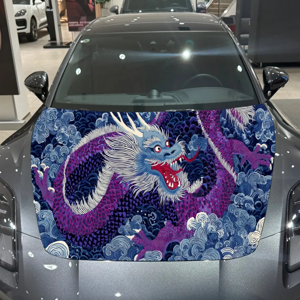 

Purple Dragon Eastern Myth Creative PVC Car Hood Wraps, Self-Adhesive Waterproof Car Bonnet Decal Sticker, Car Decoration Protec