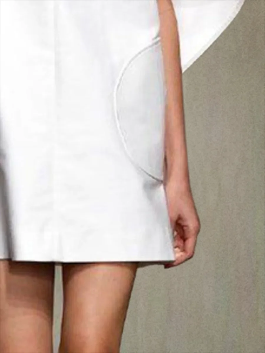 เดรสสีพื้นคอวีลึกเหนือเข่า แขนสั้นทรงหลวม แฟชั่นสำหรับงานปาร์ตี้ งานพรอม งานราตรี