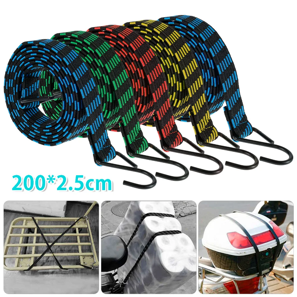 5/10Pcs 200cm Tensioning Straps with hooks Heavy Duty Luggage Bungee Straps for Motorcycle Bicycles Moving Cargo Car Roof Rack