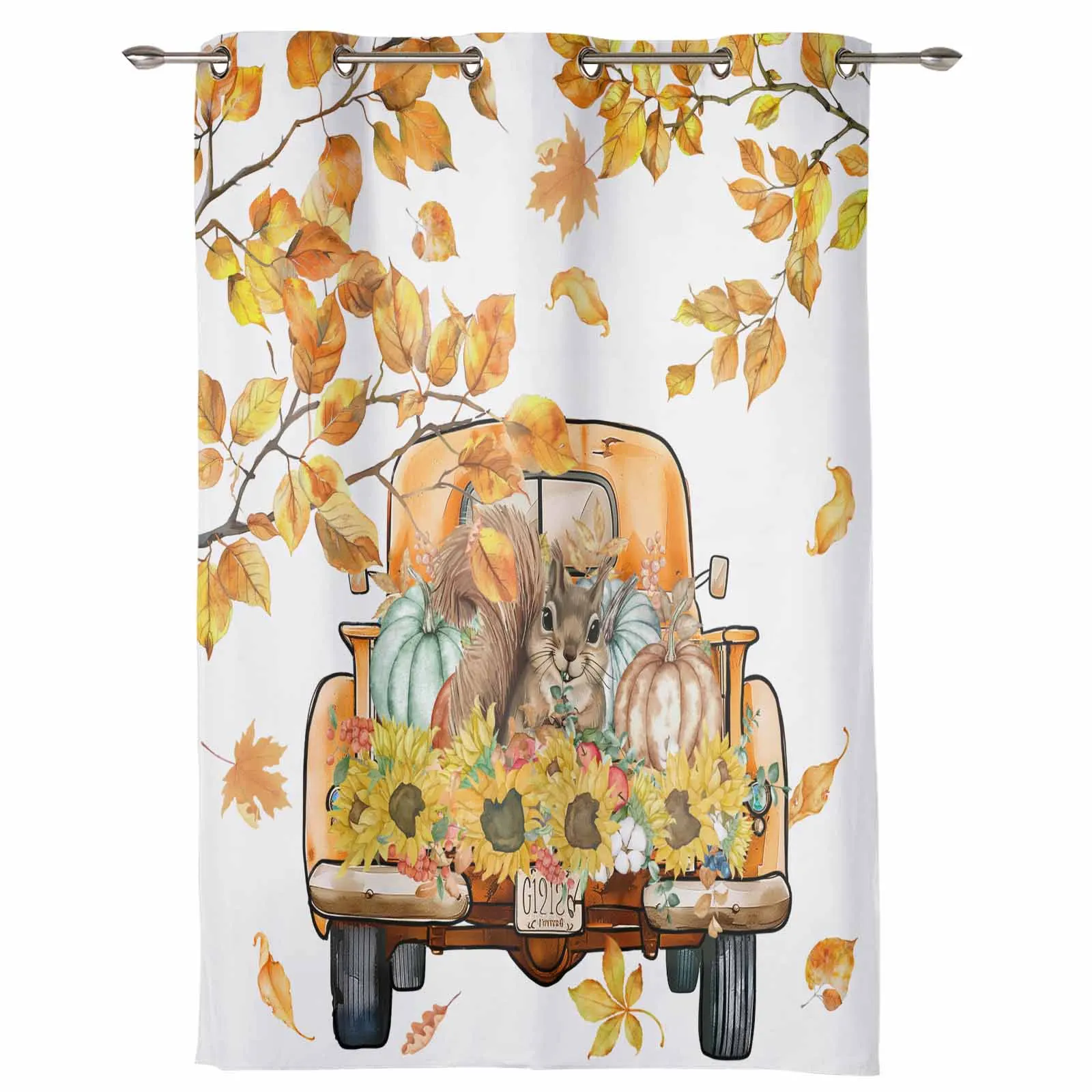 Autumn Pumpkin Truck Squirrel Sunflower Leaves Modern Window Curtains for Living Room Bedroom Curtain Home Decor Balcony Drapes