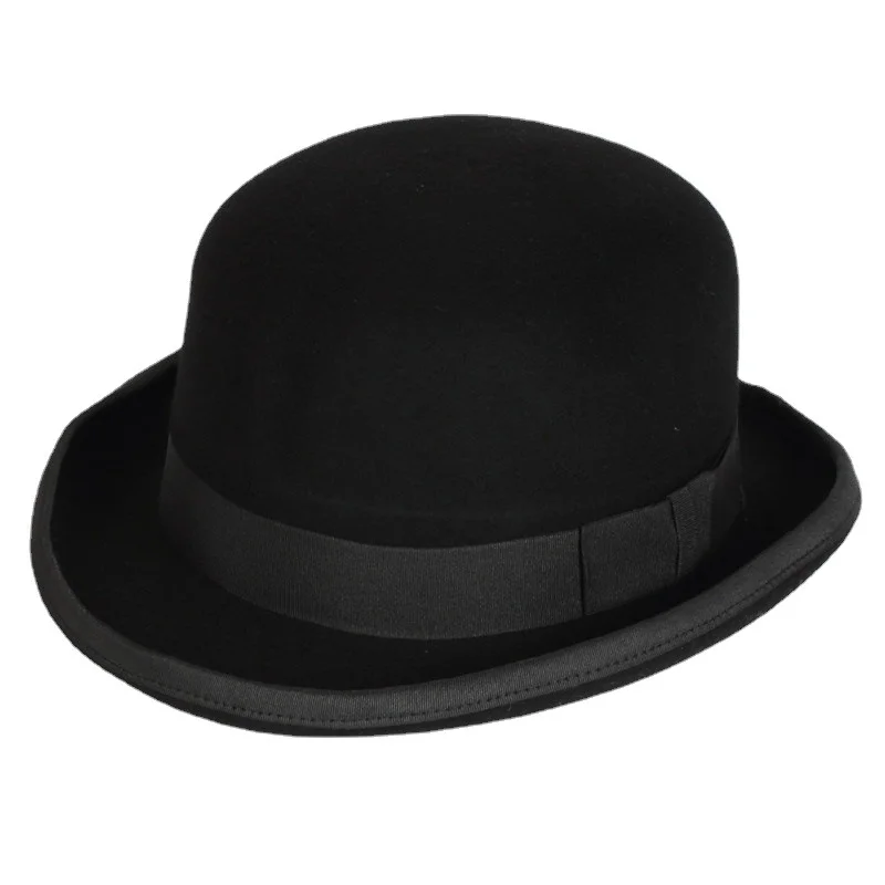 4Size 100% Wool Women Men Bowler Hat Pure Crushable Dome Fedora Hat Traditional Billycock Groom Cap