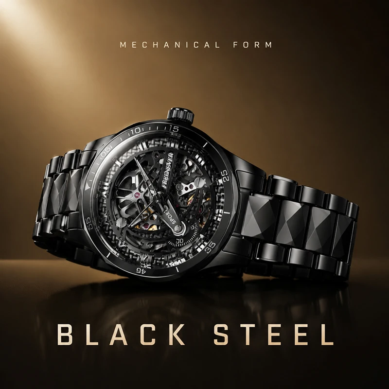 LIGE FeelNever uxury Mechanical Watches for Men Top Brand Skeleton Stainless Steel Band Waterproof Automatic Movement Man Watch