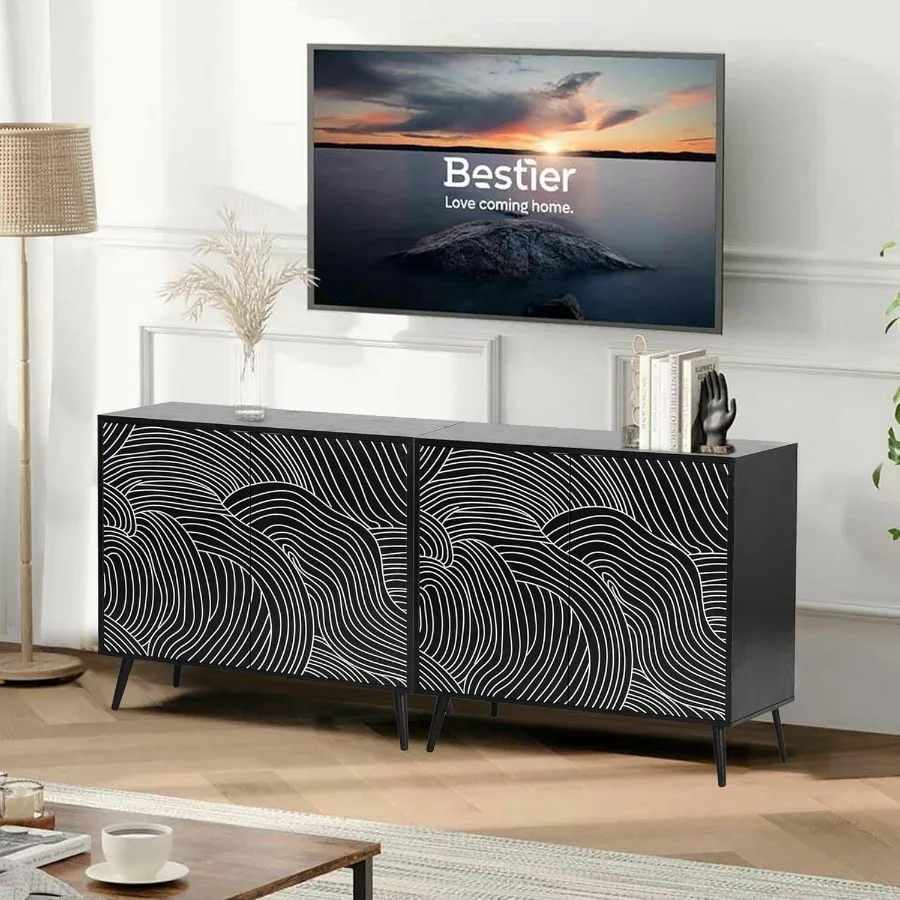 خزانة تخزين حديثة مكونة من قطعتين من خزانة جانبية للبوفيه مع رف قابل للتعديل وبابين وخزانة بيضاء لدخول المطبخ #1