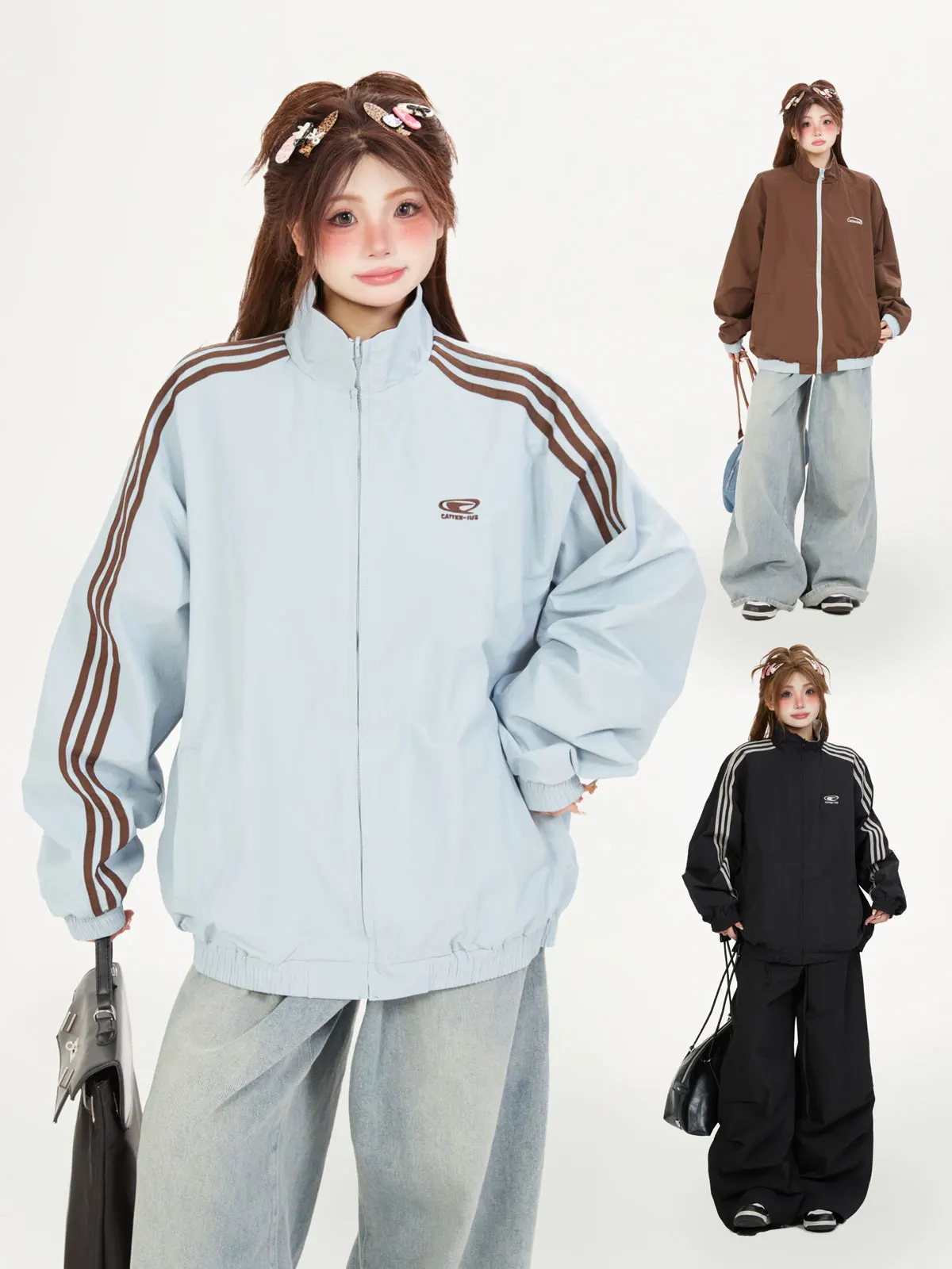 

Двусторонняя бейсбольная куртка в американском стиле 2026 года, новая модель, женская, свободного кроя, в стиле BF, с воротником-стойкой, осень-зима