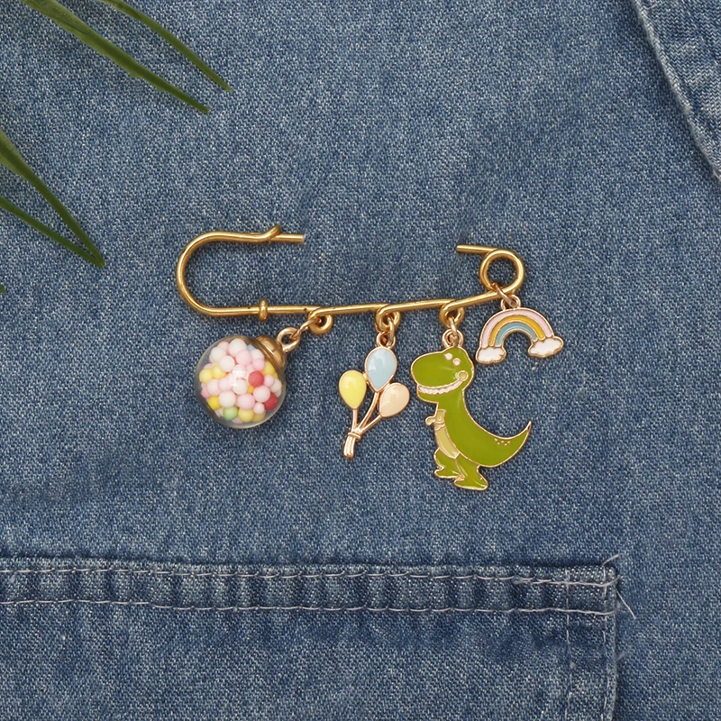 

Cartoon Green Dinosaur Enamel Pendant Brooch Pins Cute Rainbow Balloons Charms Safe-Pin Shape Brooches Jewelry Cosplay Props Gif