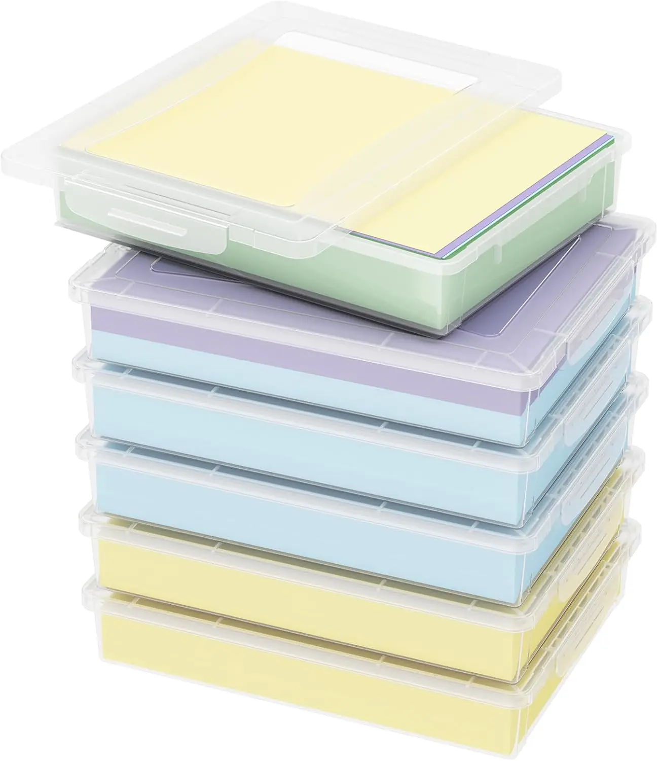 

6-Pack Clear Plastic Storage Boxes with Latching Lids, A4 Paper Organizer for Home Office School