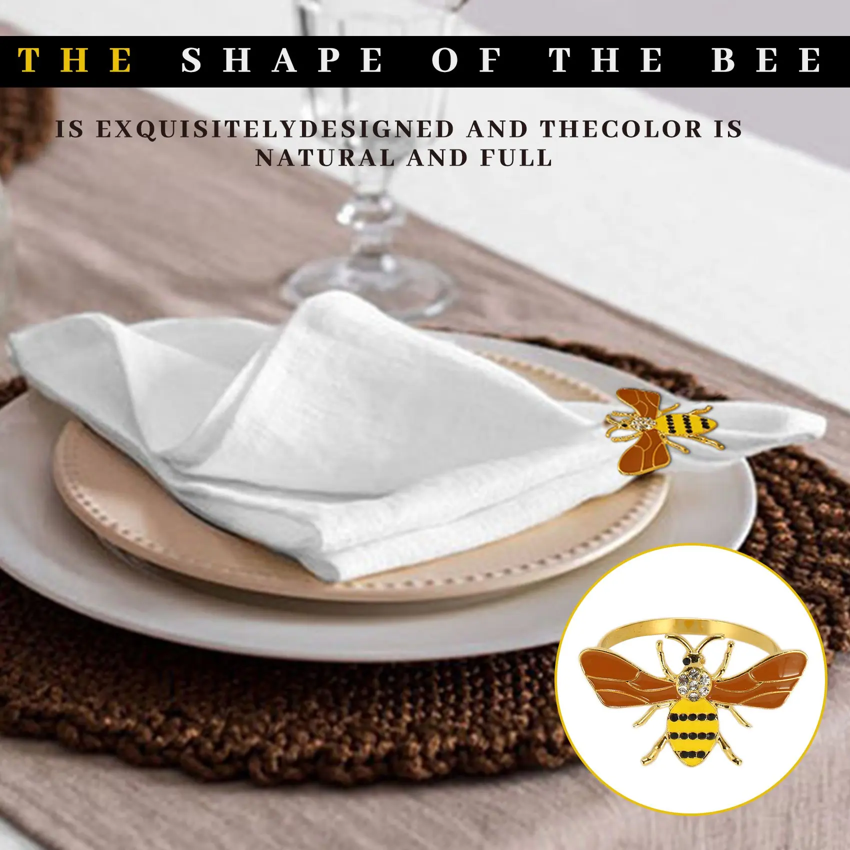 6PCS Yellow Bee Design Metal Napkin Ring Towel Buckle Bee Napkin Holder Wedding Party Holiday Hotel Table Decoration Limited Tim