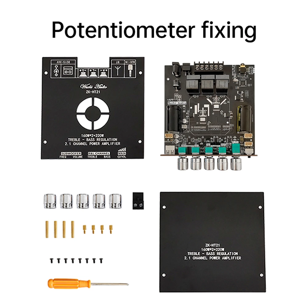 

HT21-3G TDA7498E HIFI Digital Power Audio Amplifier Board 160Wx2+220W AMP Subwoofer Treble Bass Wuzhi Audio APP AUX 2.1 Channel