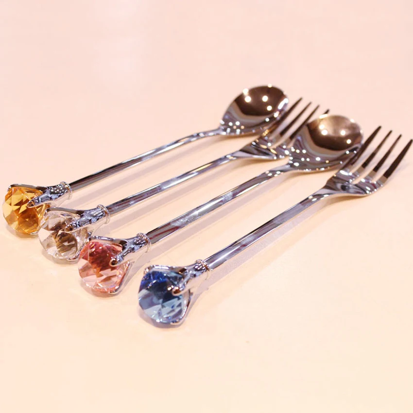 

Luxury 304 Stainless Steel Diamond Crycal Dinnerware Sets, Spoon and Fork, Coffee Teaspoons, Party and Hotel, Wedding Tableware