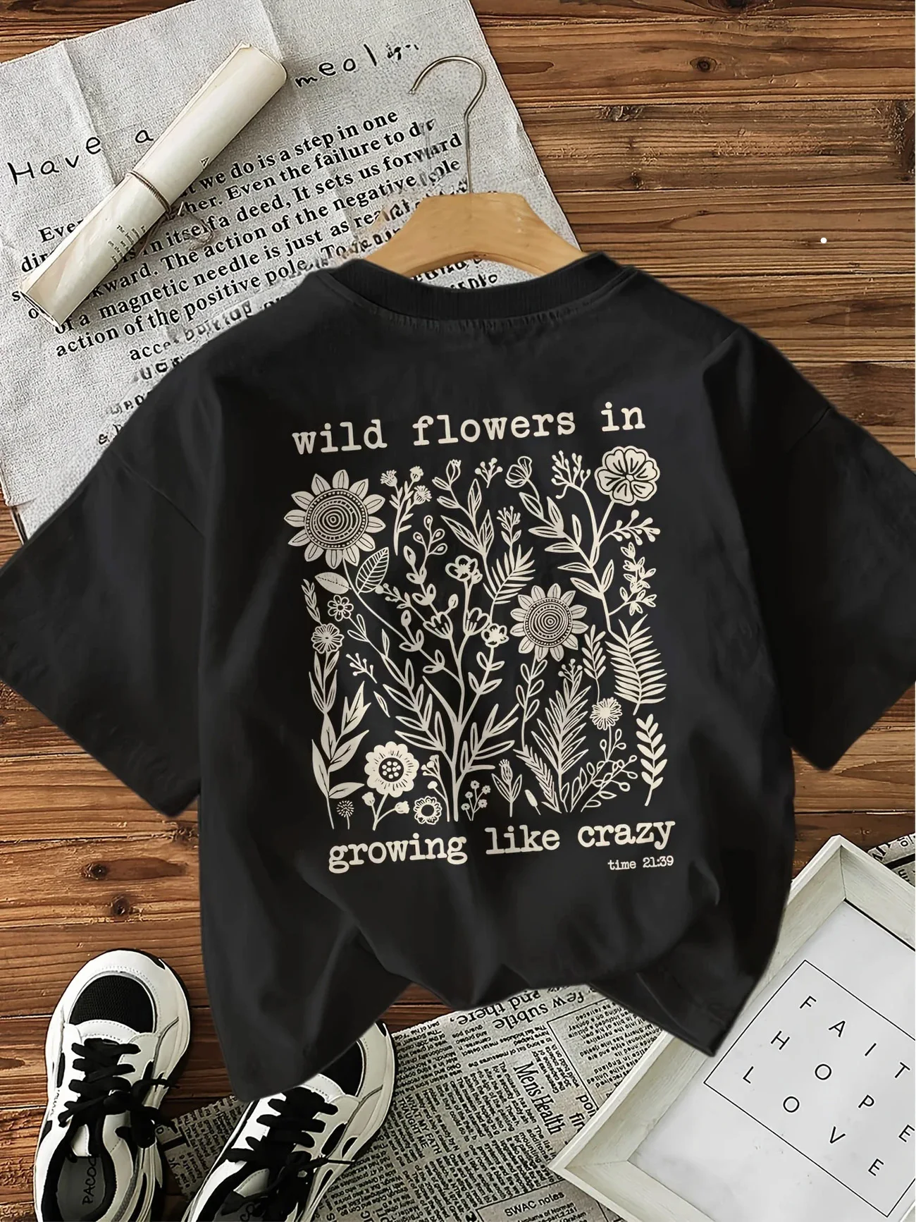 Flowers Letter PrintT Shirt Short Sleeve Loose Botanical Tshirt Cottagecore Clothes Women Retro Aesthetic T-Shirts