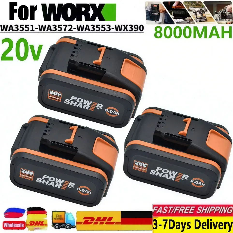 Für Worx WA3551 6000mAh/8000mAh Akku 20V Akku für kabellose Elektrowerkzeuge WA3572 WA3553 WX390 WX176 WX178 Ersatzakku
