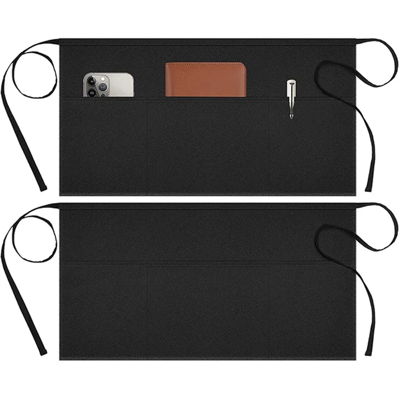 Black Waterproof and Stain - resistant Waiter's Apron, Essential Half - body Style for Restaurant and Hotel Kitchens