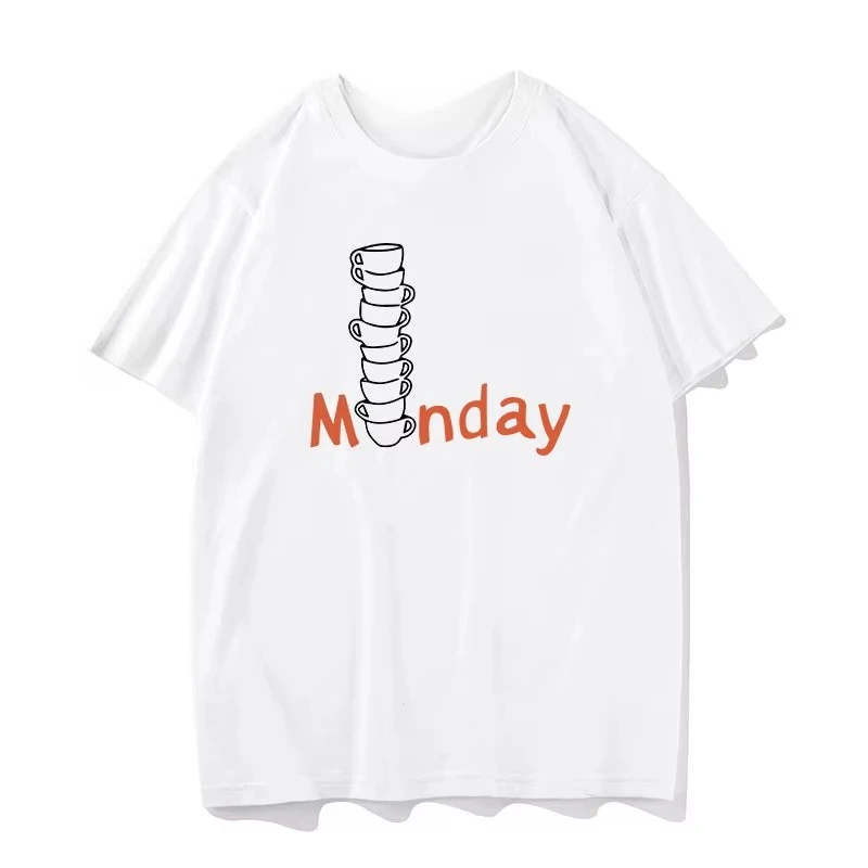 Women's Clothing Drinking Coffee on Mondays Drinking Coffee for A Week Whitecollar Workers Base Shirt Half Sleeved Short Sleeved