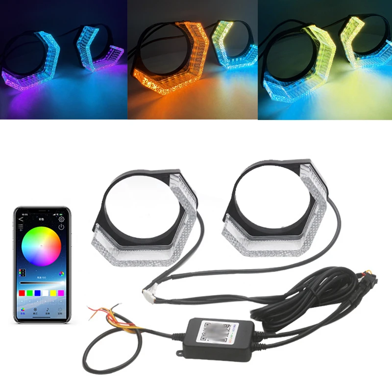 

2.5 3 Inch 5D RGB LED Angel Eyes Halo Rings DRL Covers Turn Signal Light App Control Halo Covers For Car Headlight Multi-Color