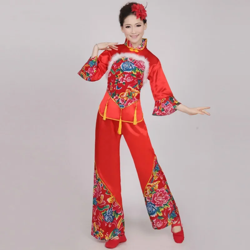 Traje de dança folclórica chinesa tradicional para mulheres, trajes nacionais para dança de fãs, roupas de dançarino, roupas Yangko