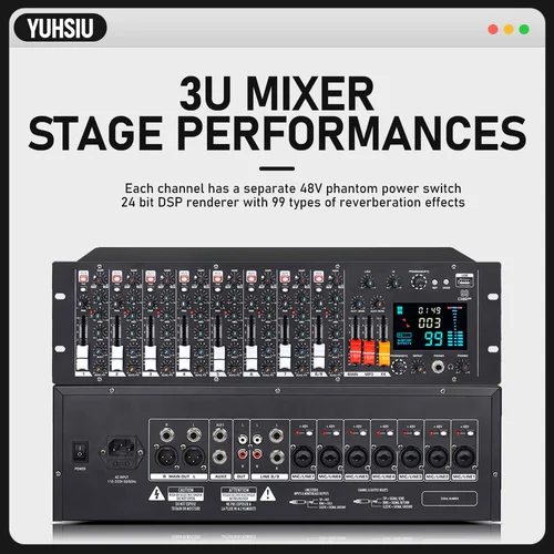 プロフェッショナルラックマウント 9 チャンネル 3U ミキサーコンソール内蔵 128/24 ビット DSP エフェクトホームオーディオコンソール純粋な DJ ミキシング