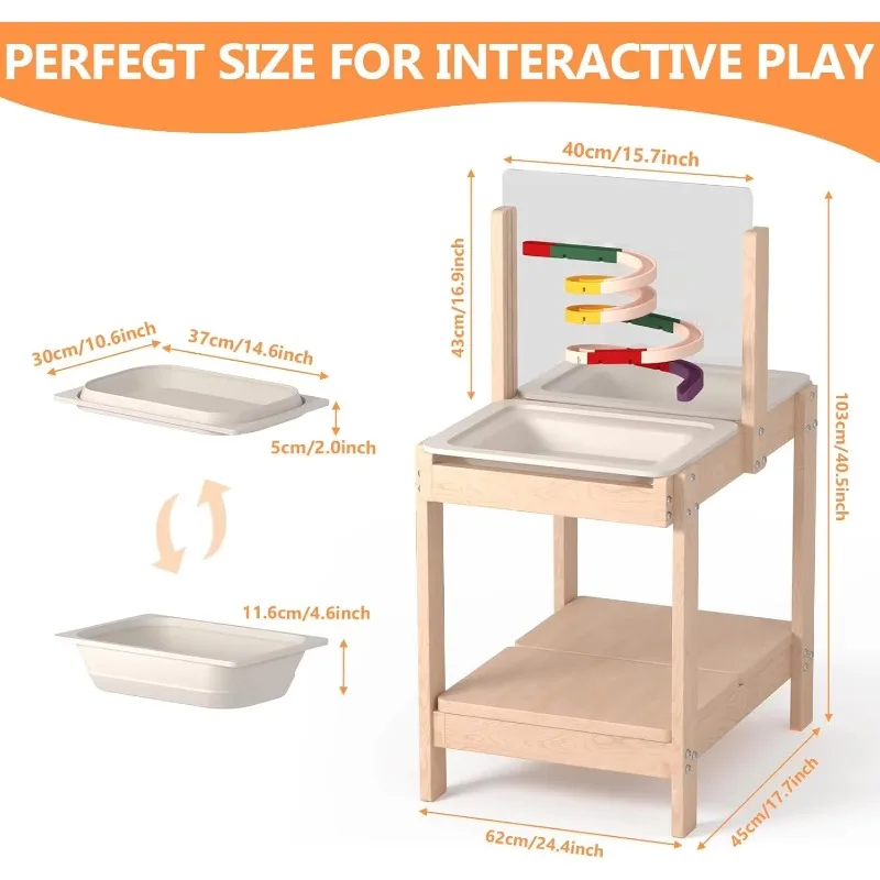 4-in-1 wooden toddler sensory table with 2 storage boxes, sand and water table for toddlers, wooden children's activity play