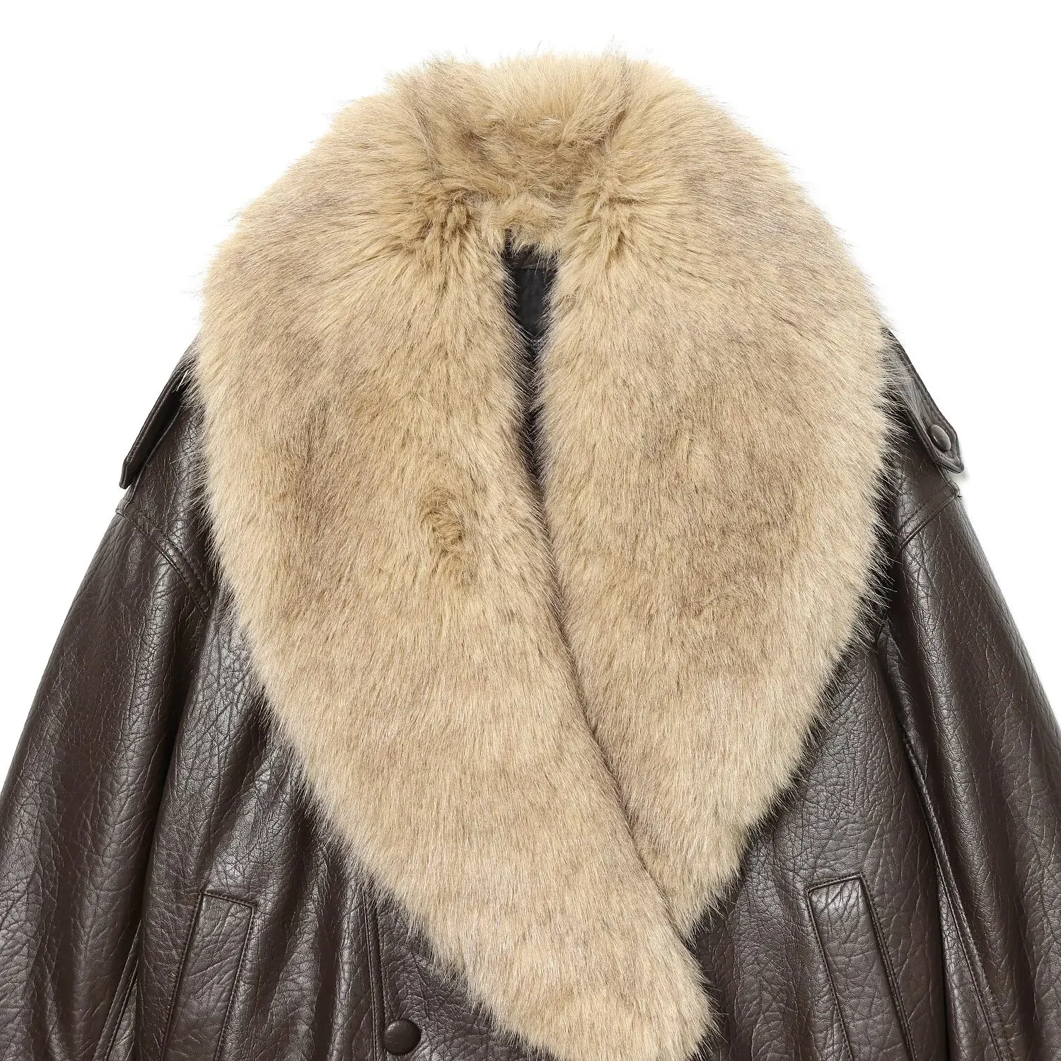 Faionable Jaet-Oberbekleidung aus Kunstleder mit abnehmbarem Kragen für Damen, Herbst 2025, Saison, Polyesterfaser, All-Match-Sle