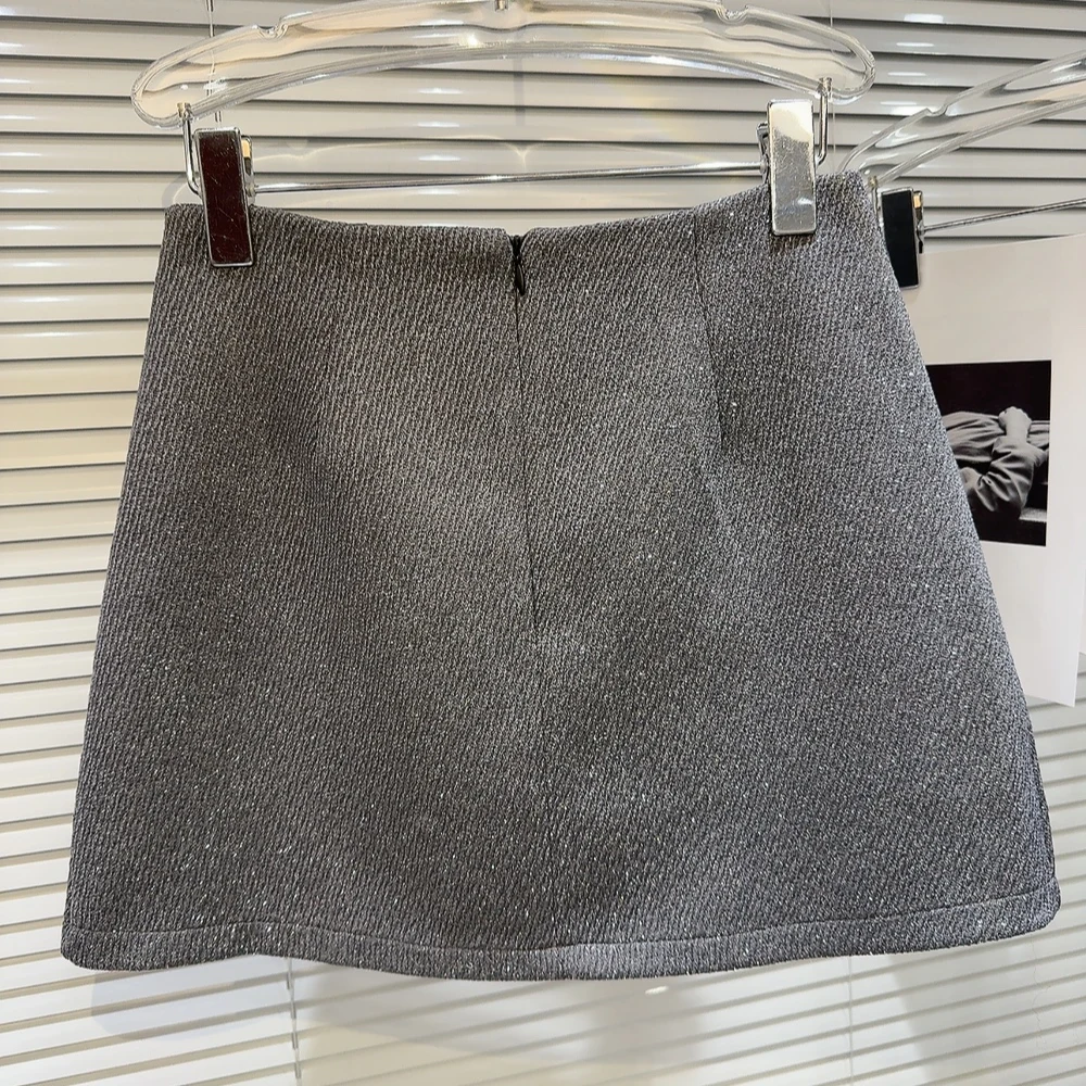 2026年春 ハイウエスト オルトスカート レディース ファッション ノットツイードスカート フレンチスタイル デイリーウェア Aラインスカート