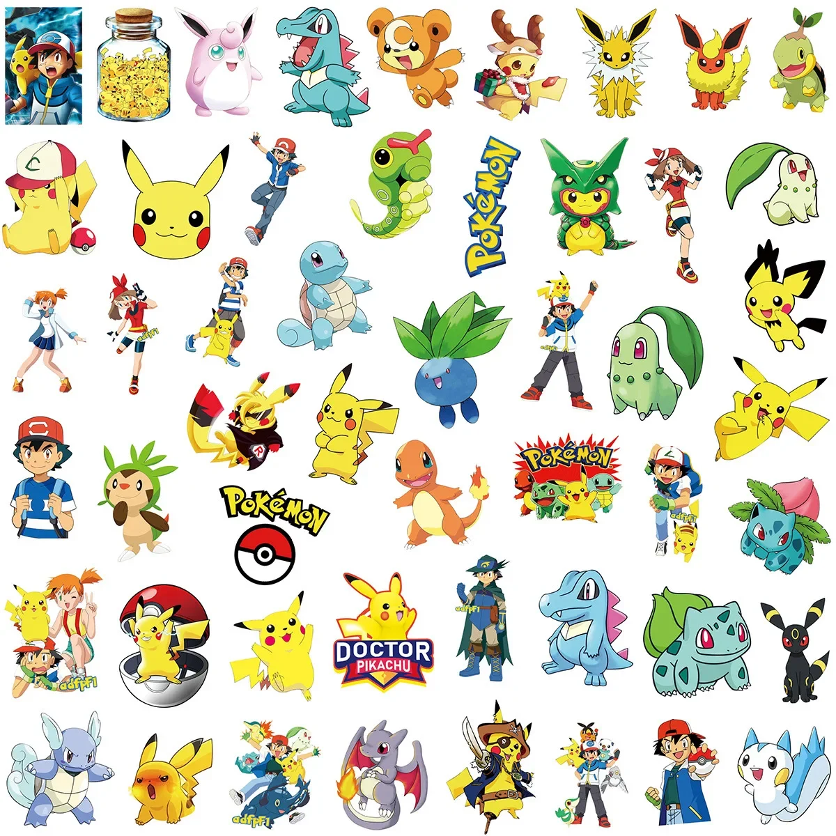 100Pcs Pokemons Kawaii Pikachu Stickers for Luggage Skateboard Phone Laptop Motorcycle Bicycle Guitar Sticker Kids Toys