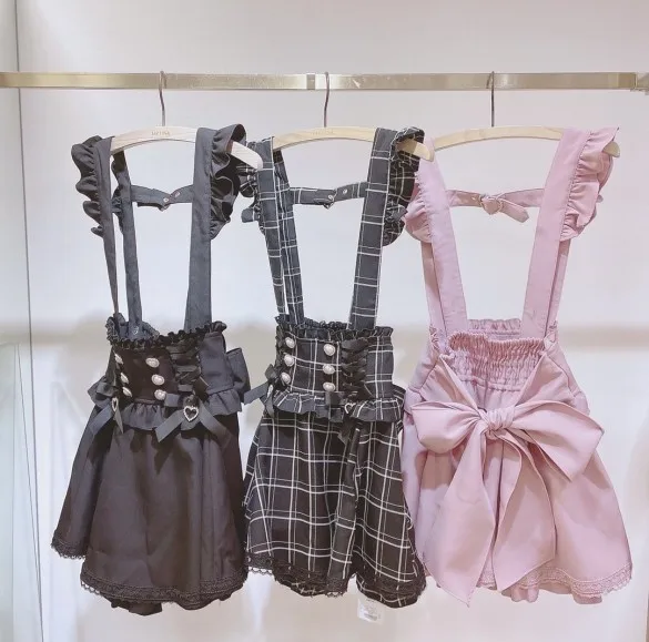 Imagem -02 - Lolita Estilo Japonês A-line Mini Saia para Mulheres Arco Diamante Pérola Fivela Removível Suspensão Curta Fofo Doce Meninas