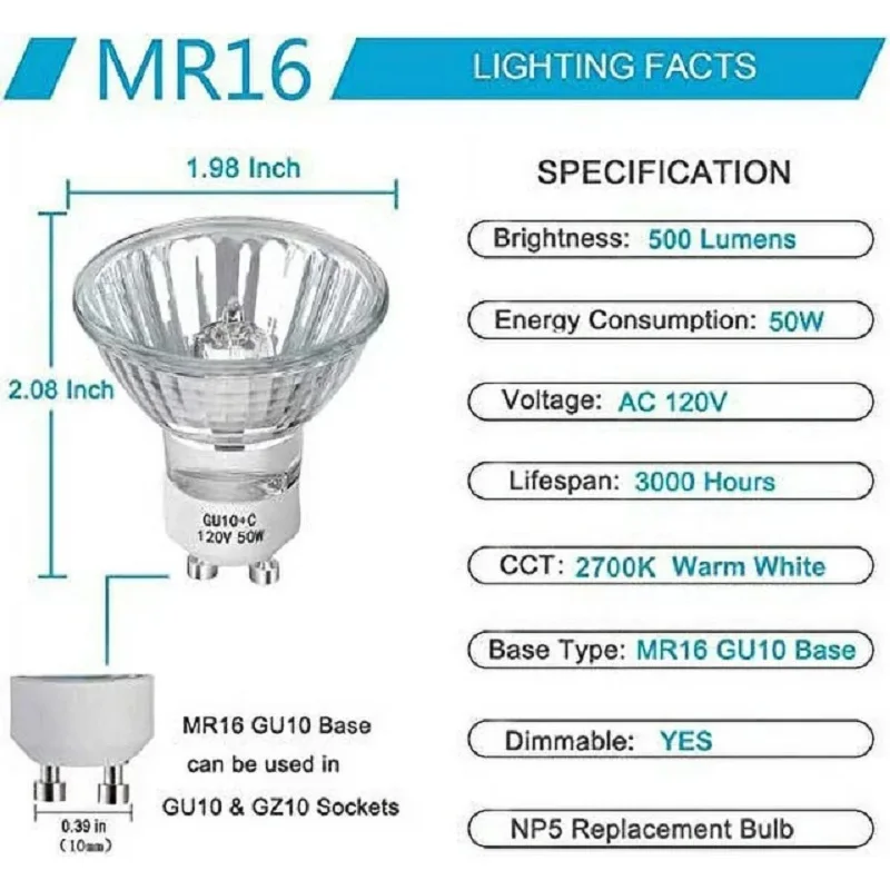 GU10 Bulbs Halogen Bulbs 50W Halogen GU10 MR16 Track Lighting Bulbs