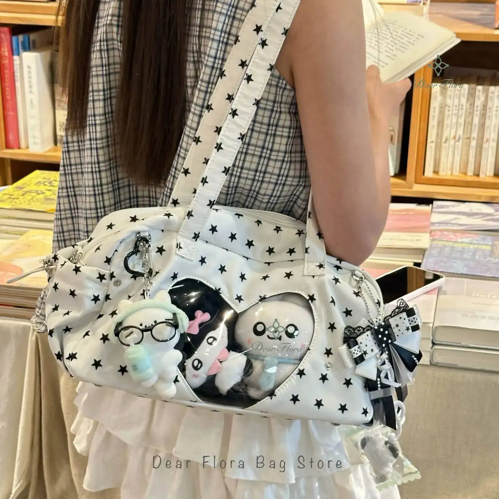 

New Cute Ita Bag Women Large Capacity Shoulder Bag Lolita Girl Transparent Bag DIY Badge Display Crossbody Bag Y2K Sweet Handbag