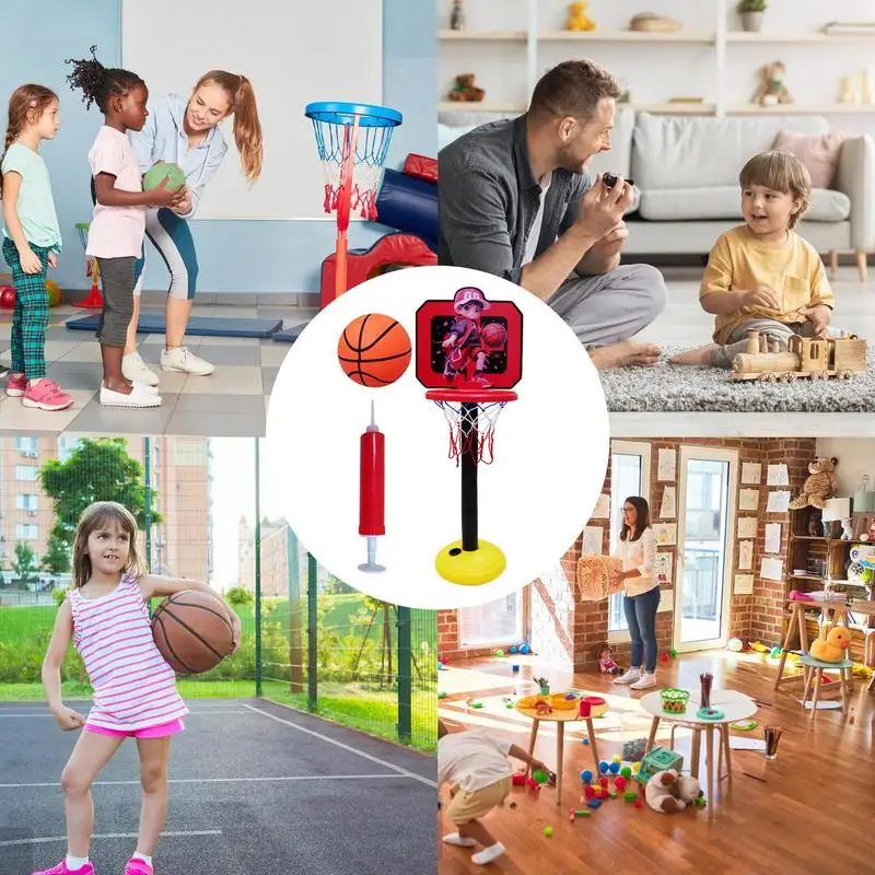 屋内の子供のバスケットボールのフープ,親と子のための調整可能なプレイフード,19.6-44in