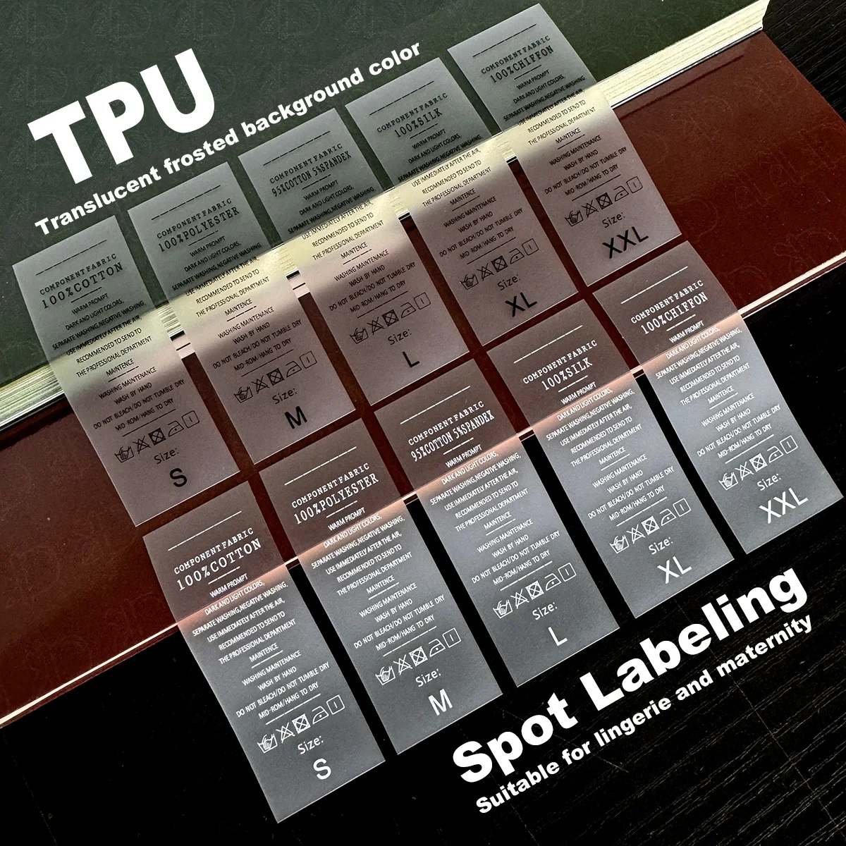 

TPU labels spot universal version suitable for underwear and mother and baby products sewing mark translucent frosted background