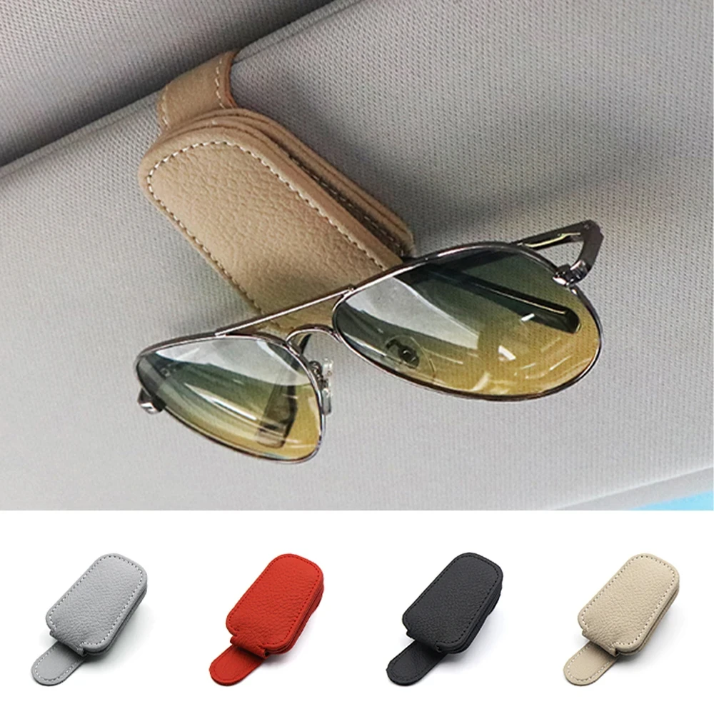 Car Sun Visor Clip Glasses Cards Case Auto Sunglasses Visor Glasses Holder Sunglasses Bracket Holder Pu Leather Glasses Support