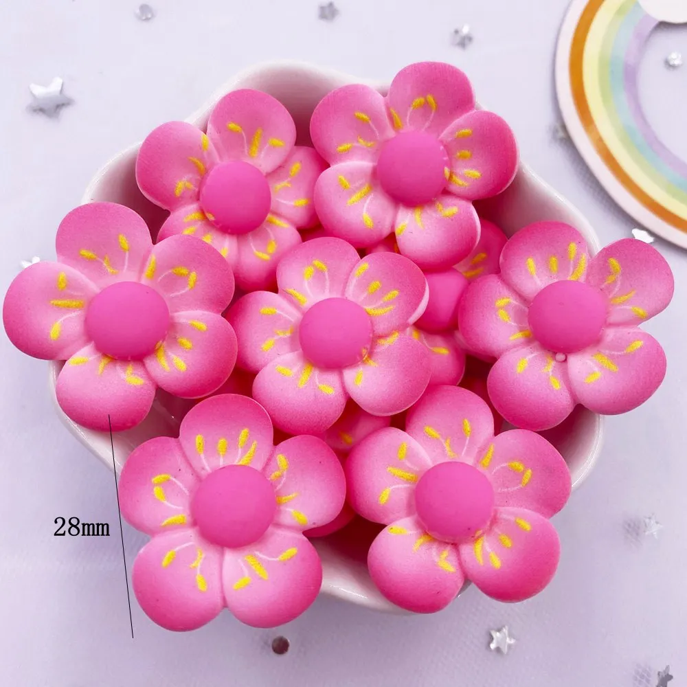 Resin Kawaii Colorful Painted Cherry Blossoms Lotus Flatback Stone Scrapbook Figurine 10PCS DIY Bow Decor Accessories Crafts OM4