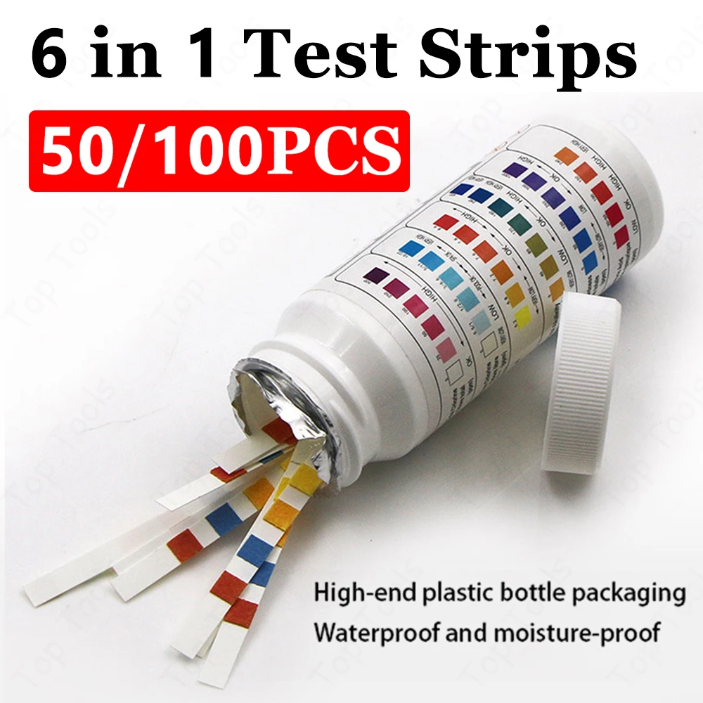 50/100PCS 6 in 1 PH Test Paper Multipurpose Chlorine PH Bromine Water Quality Test Strips Swimming Pool Aquarium Accessories