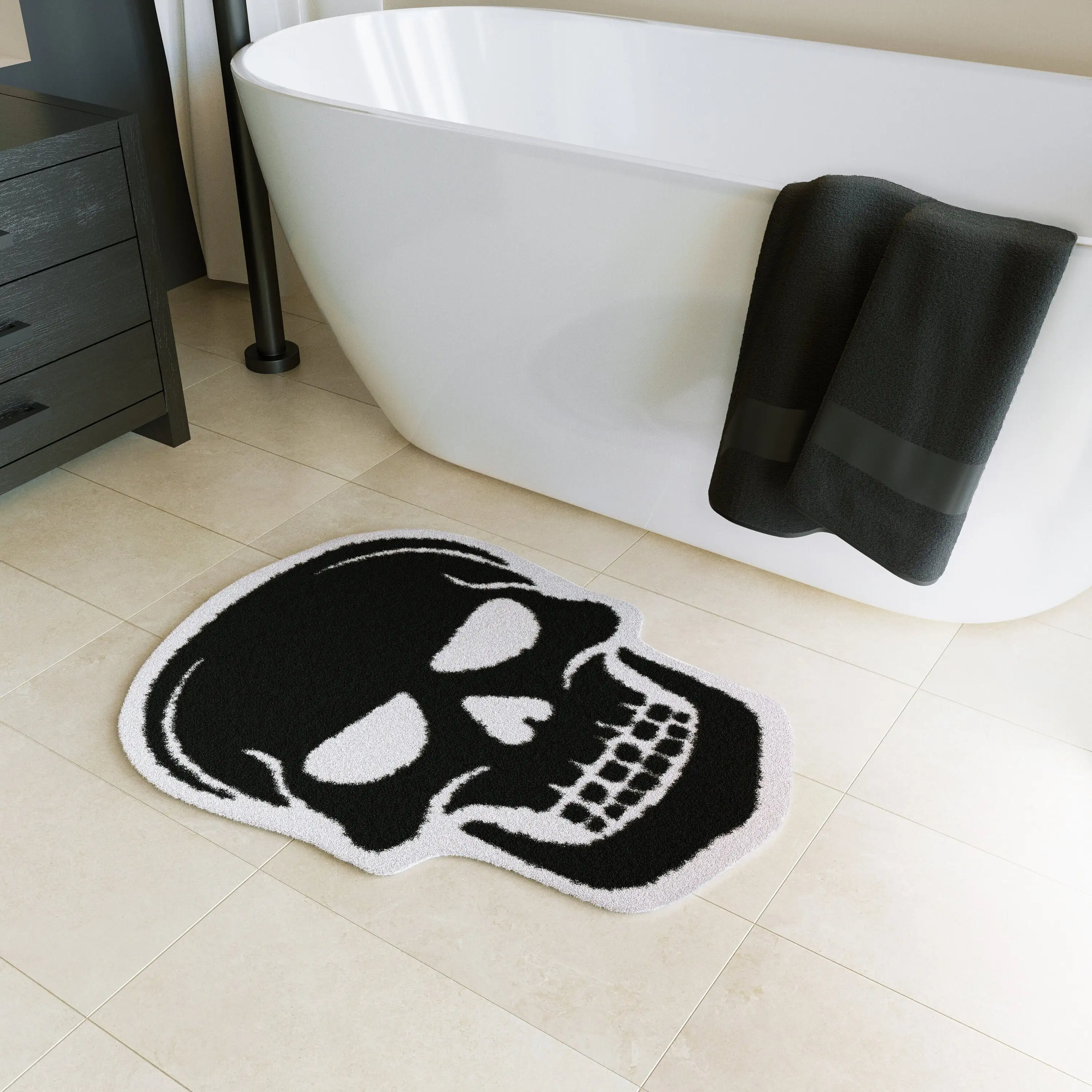 

Skull Bath Mat - Skull Rug Gothic Decor - Skulls Halloween Bathroom Mats - Black Goth Home Decor for Bedroom Room Spooky Gift