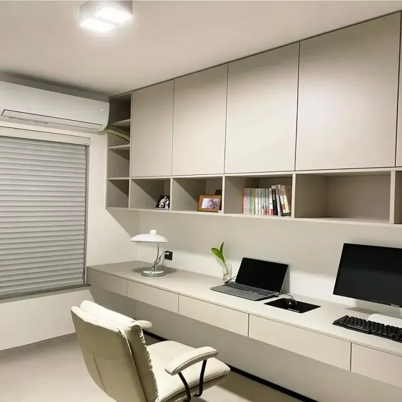 Chic combination desk bookcase, surface polished, decorative storage unit, suitable for high-end family study
