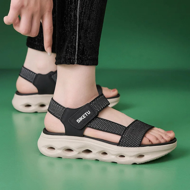2026 platform sandals are light, non-slip comfortable, casual sports  Hollow Breathable Knit Mesh Beach Walking Wedge Sandals - view 3